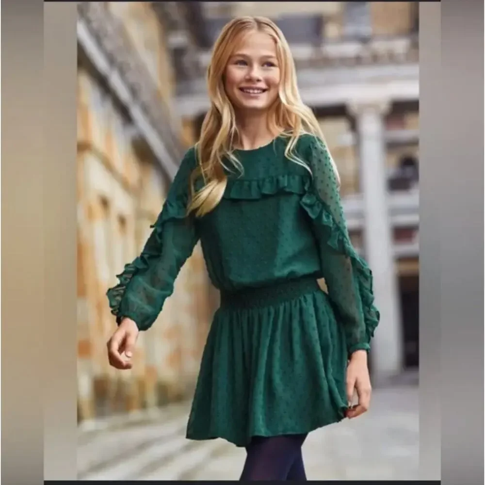 Tahari Deep Dark Green Polka Dot Dress Set Girls Size 4 New with Tags